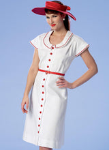 B6363 Misses' Button-Front, Flutter Sleeve Dresses and Sun Hat (Size: 6-8-10-12-14)