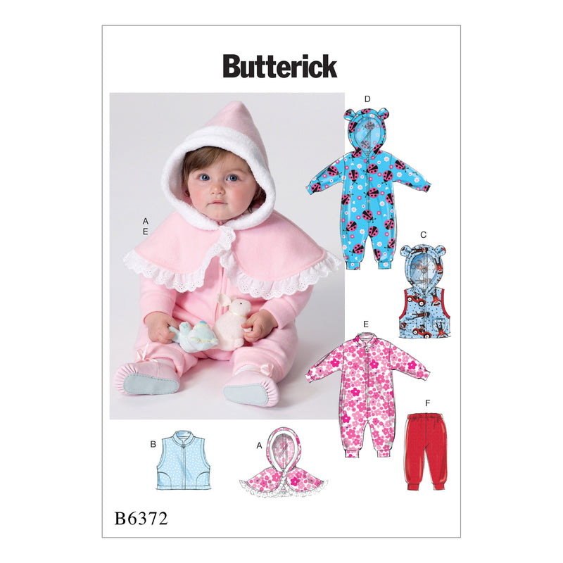 B6372 Infants' Cape, Vest, Buntings and Pull-On Pants (Size: NB-S-M-L-XL)