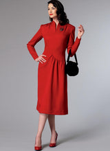 B6374 Misses' Swan-Neck or Shawl Collar Dresses with Asymmetrical Gathers (Size: 14-16-18-20-22)