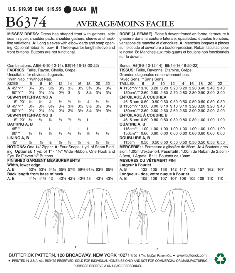 B6374 Robe - Jeune Femme (Size: 14-16-18-20-22)