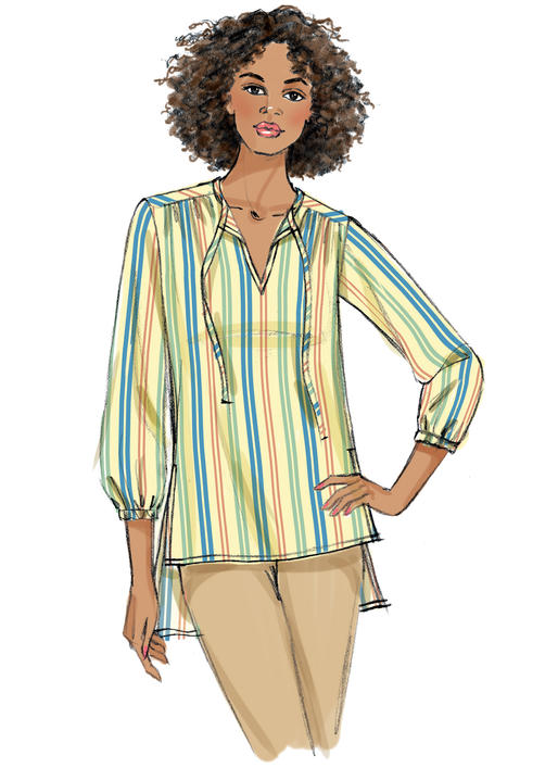 B6378 Misses' Gathered Tops and Tunics with Neck Ties (Size: 6-8-10-12-14)