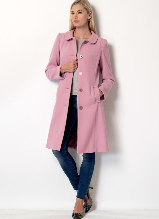 B6385 Misses' Funnel-Neck, Peter Pan or Pointed Collar Coats (Size: 6-8-10-12-14)