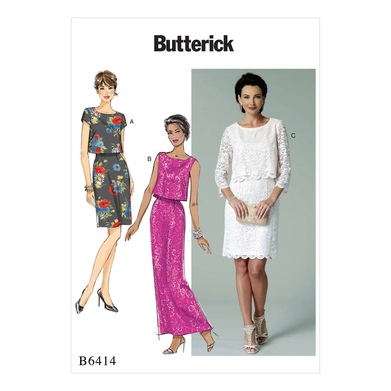 B6414 Misses' Overlay-Bodice Dresses (Size: 6-8-10-12-14)