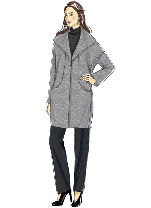B6423 Misses' Drop-Shoulder, Shawl Collar Coat with In-Seam Pockets (Size: 16-18-20-22-24-26)