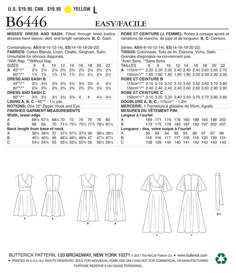 B6446 Robes Portefeuille à Plis avec Ceinture - Jeune Femme (Size: 14-16-18-20-22)