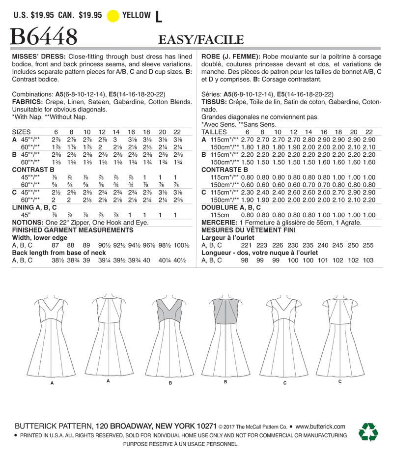 B6448 Robes Ajustées Taille Empire - Jeune Femme (Size: 6-8-10-12-14)