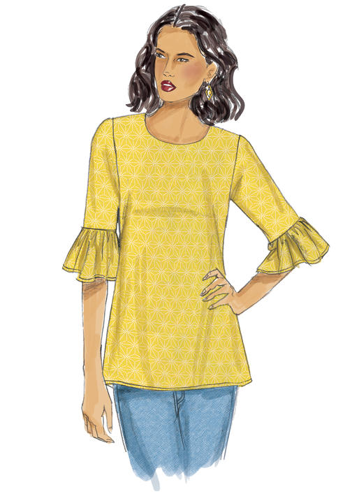 B6456 Misses' Tulip or Ruffle Sleeve Tops (Size: 6-8-10-12-14)