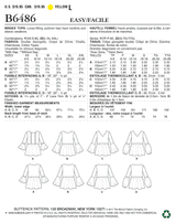 B6486 Misses' Loose-Fitting, Gathered Waist Pullover Tops with Bell Sleeves (Size: XS-S-M)