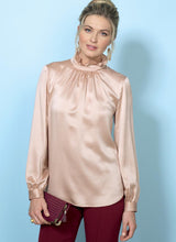 B6487 Misses' Tops with Gather-Detail Mock-Neck, and Sleeve Variations (Size: 14-16-18-20-22)