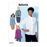 B6488 Misses' Tops with Neckline and Sleeve Variations (Size: 6-8-10-12-14)
