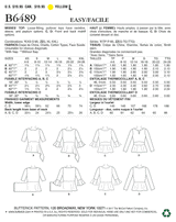 B6489 Misses' Pullover Tops with Sleeve and Peplum Variations (Size: XS-S-M)