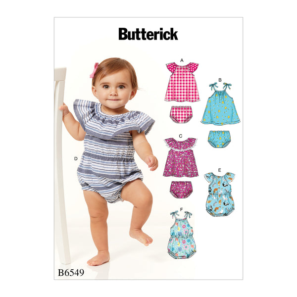 B6549 Barboteuse, robe et culotte pour bébé (Size: NN-P-M-G-TG)