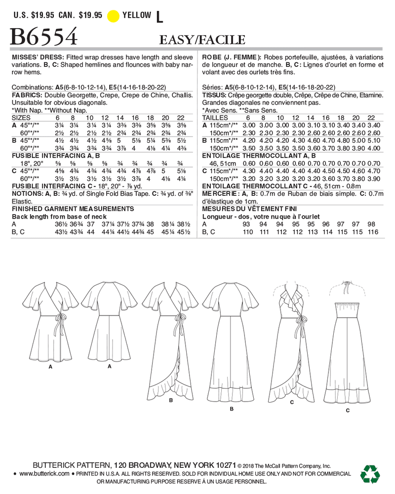 B6554 Robe portefeuille pour Jeune Femme (Size: 14-16-18-20-22)