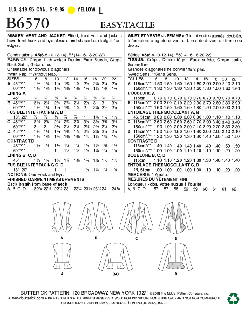 B6570 Misses' Vest and Jacket (Size: 6-8-10-12-14)