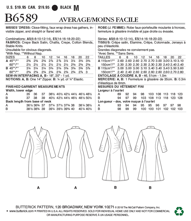 B6589 Misses' Dress (Size: 6-8-10-12-14)