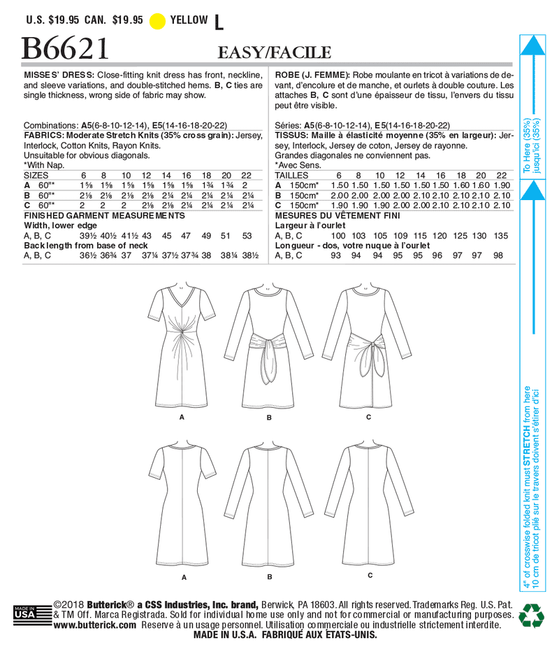 B6621 Misses' Dress (Size: 14-16-18-20-22)