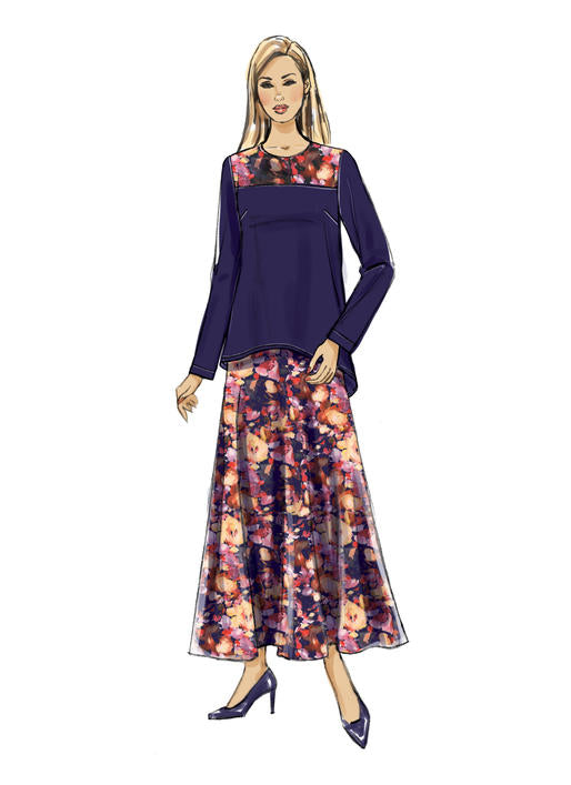 B6636 Misses' Top, Tunic, Skirt and Scarf (Size: 6-8-10-12-14)