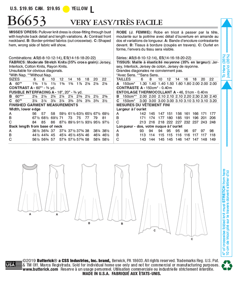 B6653 Misses' Dress (Size: 6-8-10-12-14)