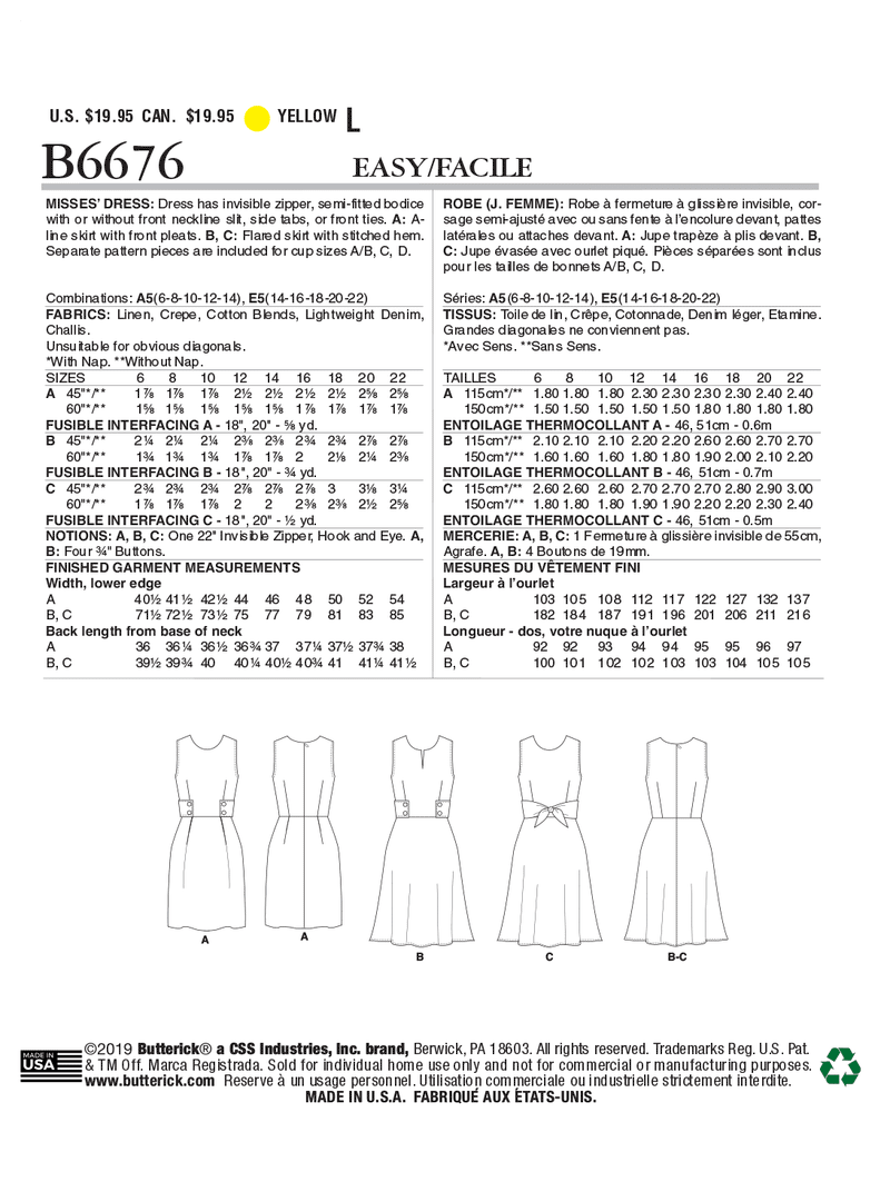 B6676 Misses' Dress (Size: 14-16-18-20-22)