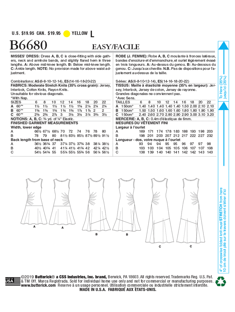 B6680 Misses' Dress (Size: 6-8-10-12-14)