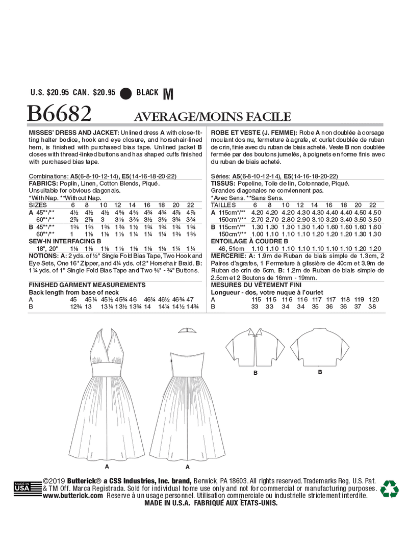 B6682 Robe et veste pour Jeune Femme (Taille: 14-16-18-20-22)