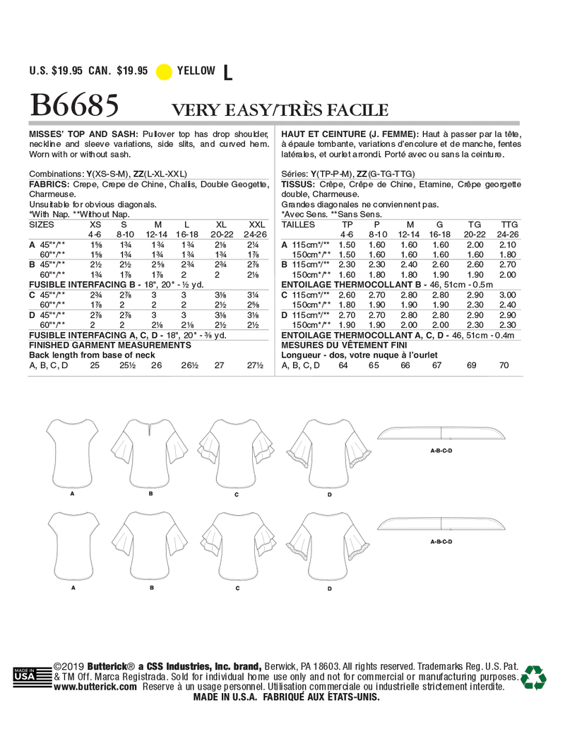 B6685 Haut et ceinture pour Jeune Femme (Taille: G(16-18) - TG(20-22) - TTG(24-26))
