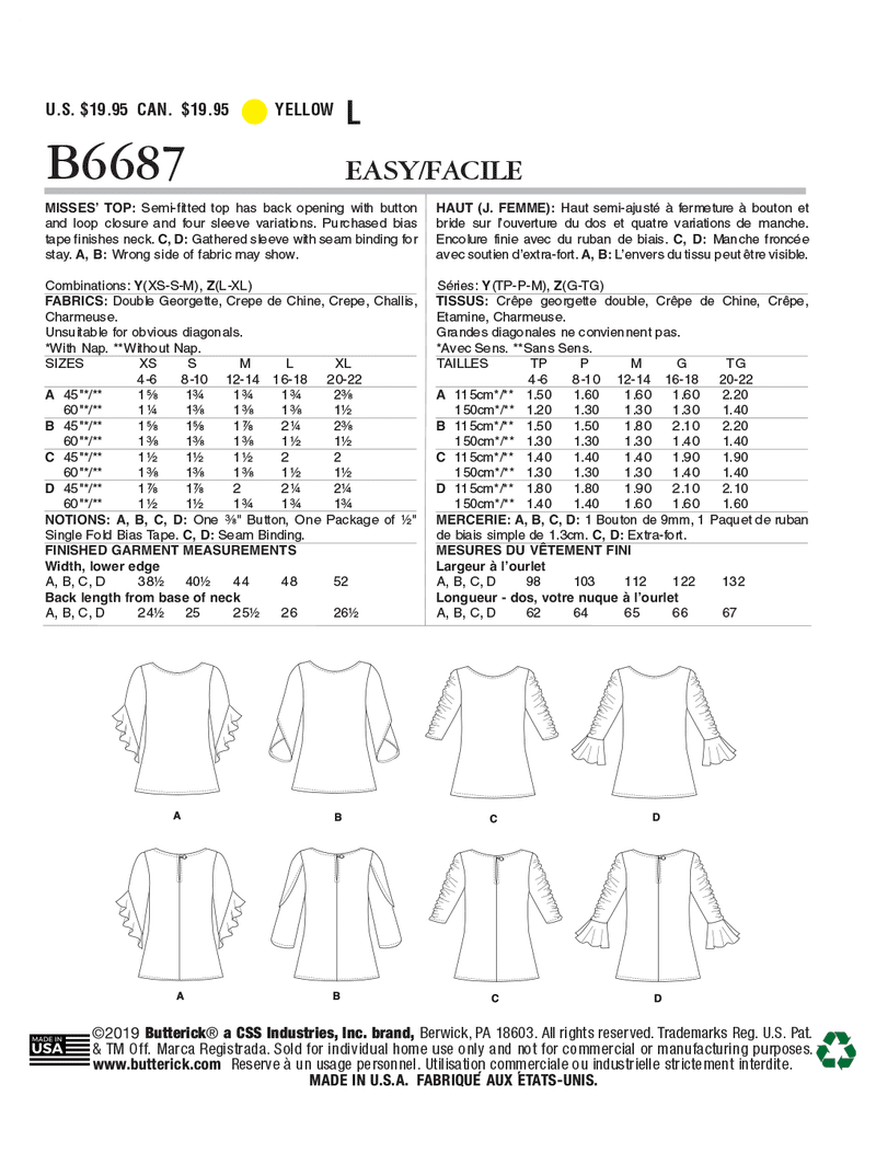 B6687 Haut pour Jeune Femme (Taille: G(16-18) - TG(20-22))