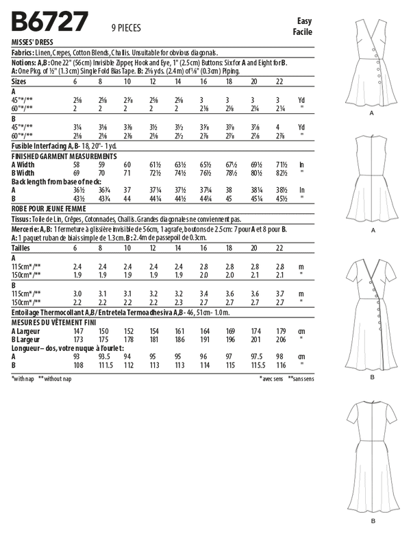 B6727 Robe pour Jeune Femme (Size: 14-16-18-20-22)