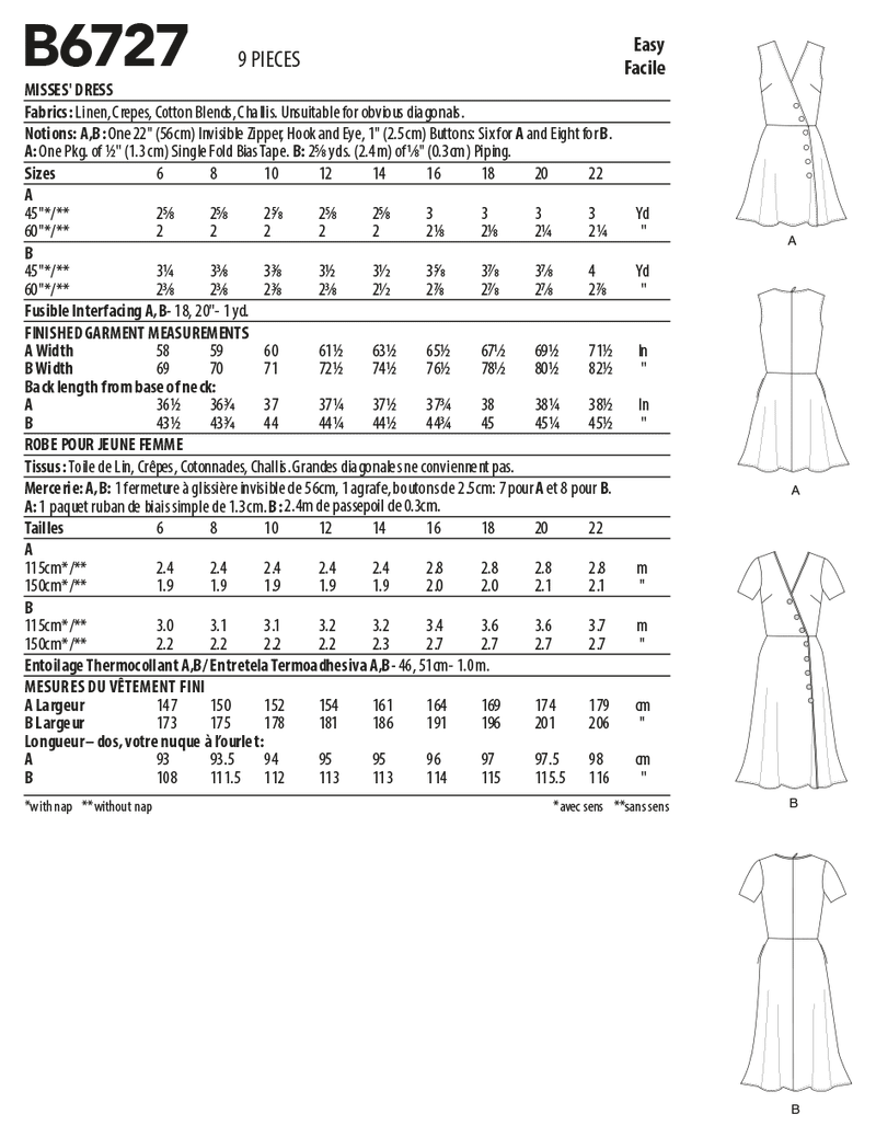 B6727 Robe pour Jeune Femme (Size: 6-8-10-12-14)