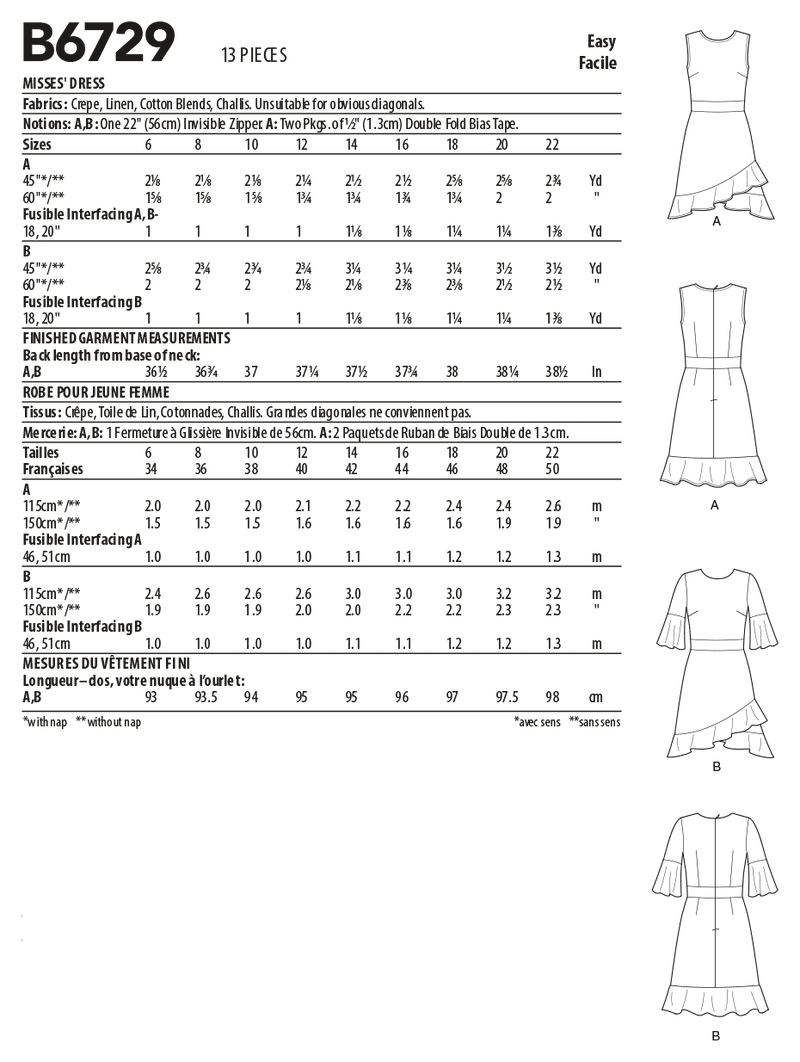 B6729 Robe pour Jeune Femme (Size: 6-8-10-12-14)