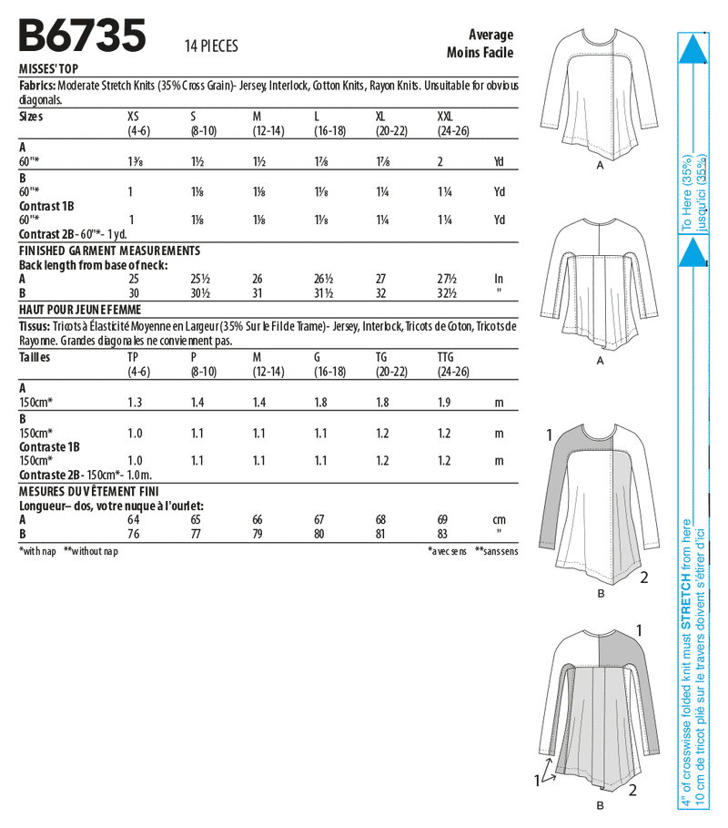 B6735 Misses' Top (Size: XS-S-M)