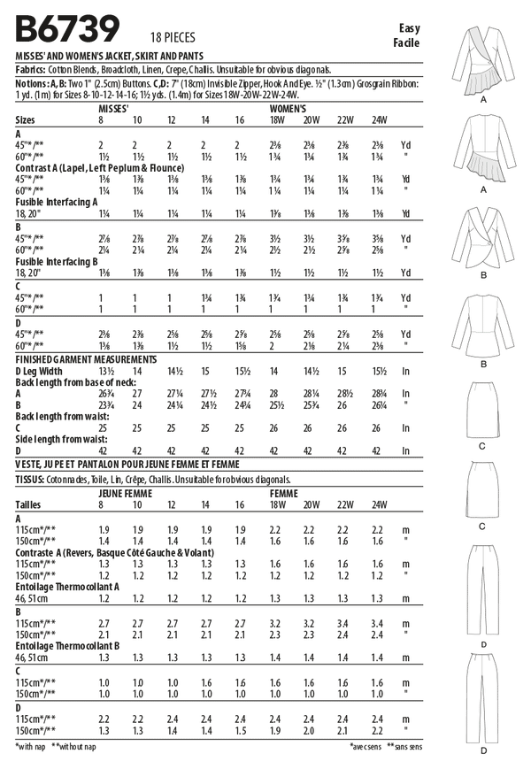 B6739 Veste, robe, haut, jupe et pantalon pour Jeune Femme (Size: 8-10-12-14-16)