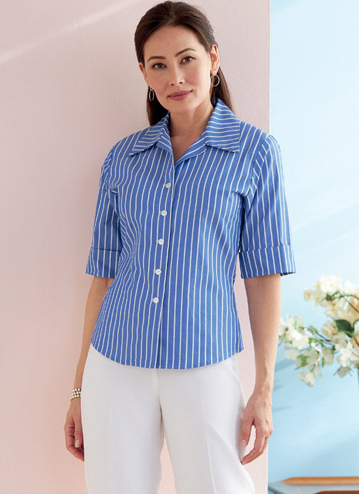 B6753 Misses'/Misses' Petite Button-Down Shirts (Size: 8-10-12-14-16)