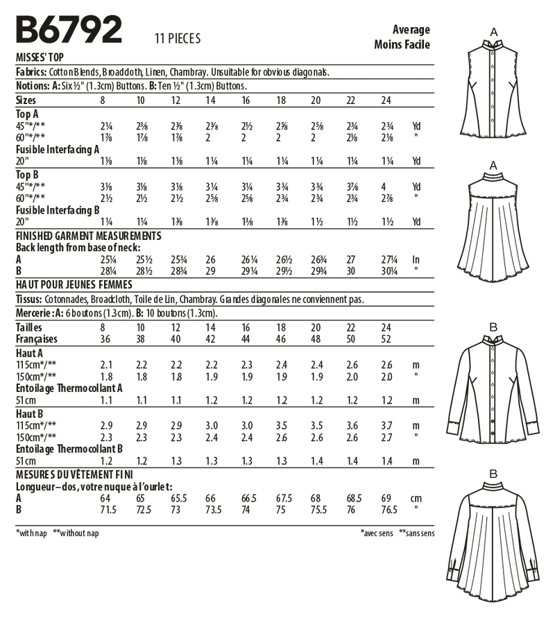 B6792 Misses' Top (Size: 16-18-20-22-24)