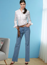 B6800 Jean et pantalon avec coulisse élastique et quatre poches pour jeune femme (Size: 6-8-10-12-14)