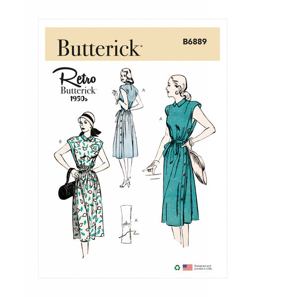 B6889 Misses' Retro 1950s Side-Buttoning Dress (6-8-10-12-14)