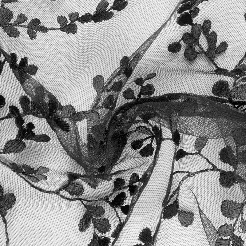 CHERIE Embroidered Mesh - Leaf - Black