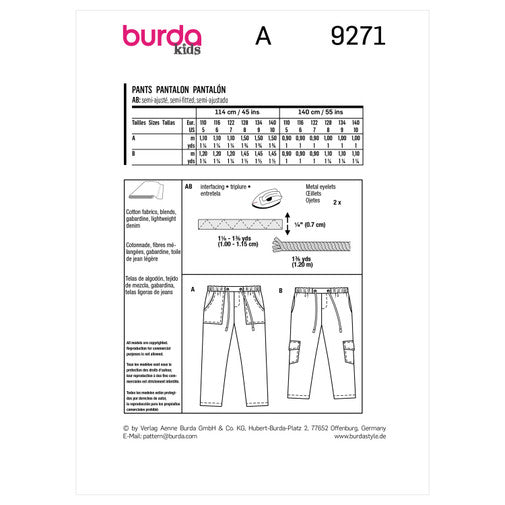 BURDA - 9271 Slip-on Trousers/Pants with Elastic and Patch Pockets