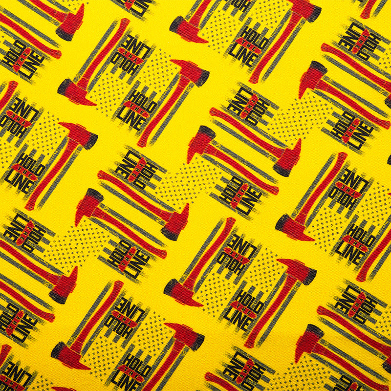 HOLD THE LINE Printed Cotton - Fire ax - Yellow