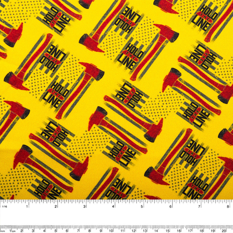 HOLD THE LINE Printed Cotton - Fire ax - Yellow