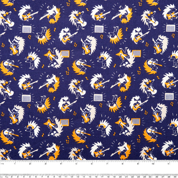 CAMELOT Quilting cotton - Rock on collection - Hedgehog rock star - Blue
