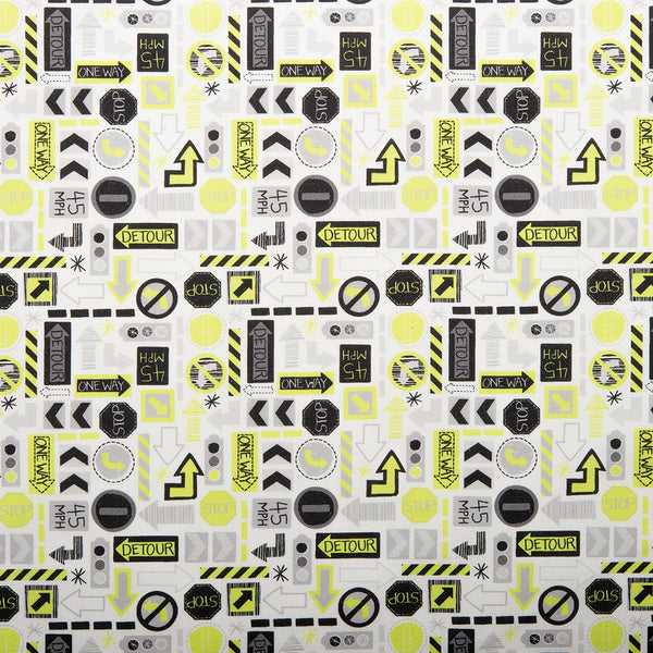 CAMELOT Quilting cotton - On the move collection - Traffic signs - White