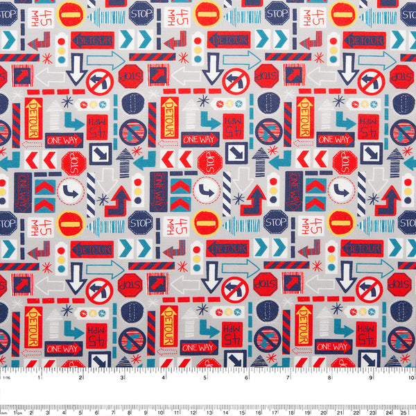 CAMELOT Quilting cotton - On the move collection - Traffic signs - Grey
