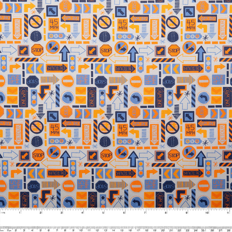 CAMELOT Quilting cotton - On the move collection - Traffic signs - Orange