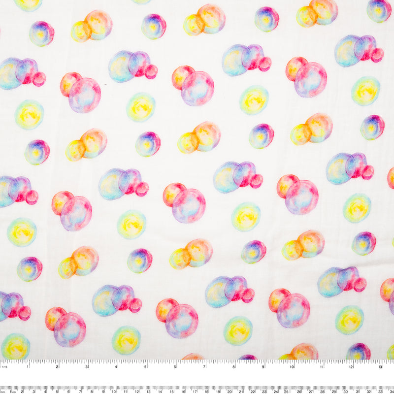 EUROPEAN Digital printed double gauze - Bubbles - Pink / Yellow