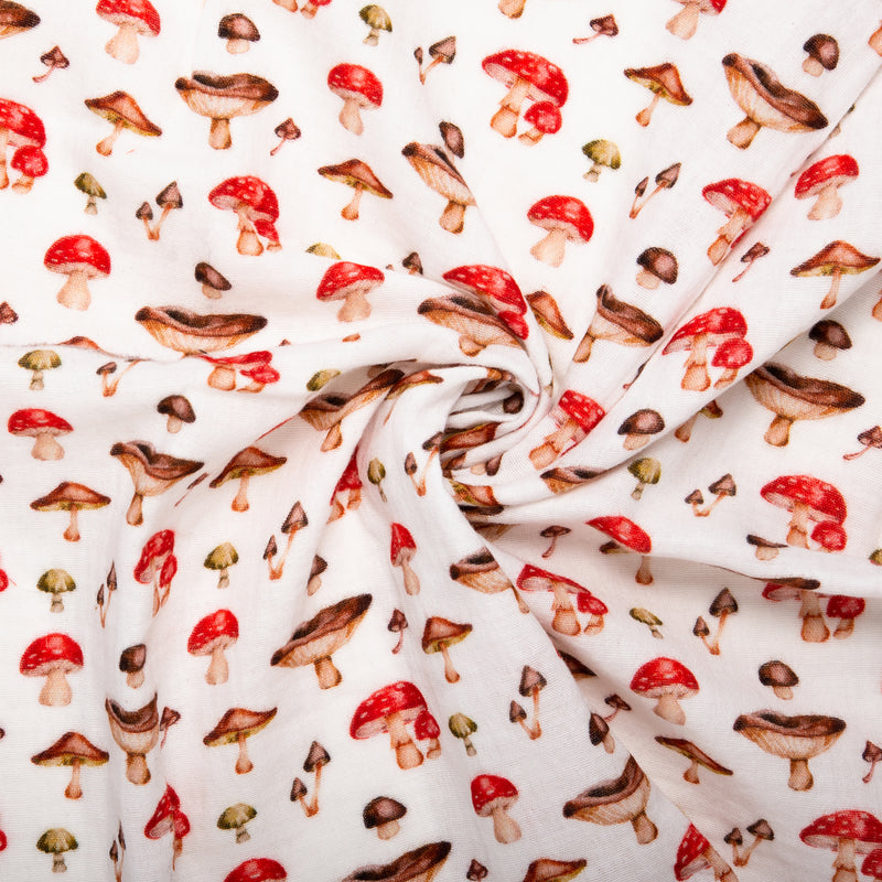 EUROPEAN Digital printed double gauze - Mushroom - Red