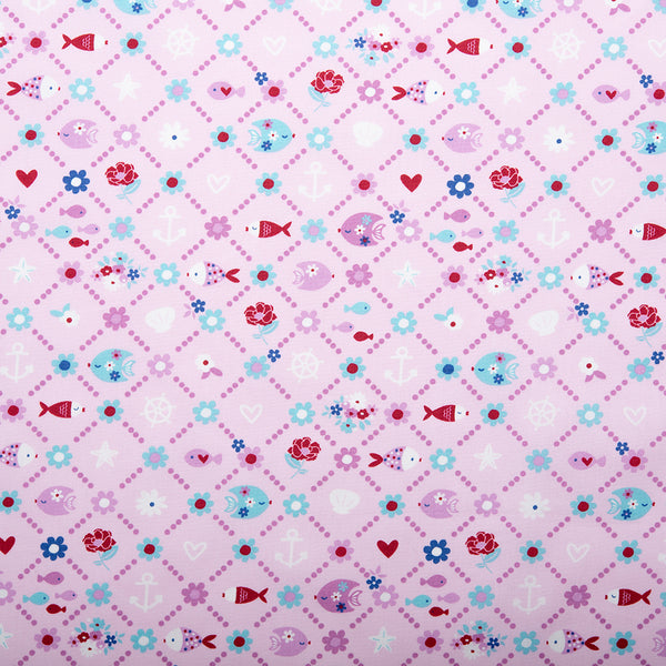 SQUIRT - Popeline imprimée - Losanges / Poissons - Pink