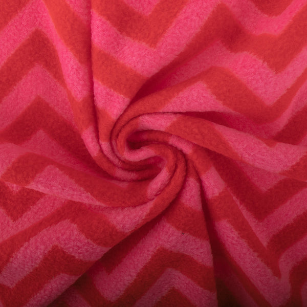 Printed Fleece - OUTBACK - Heringbone - Red / Pink
