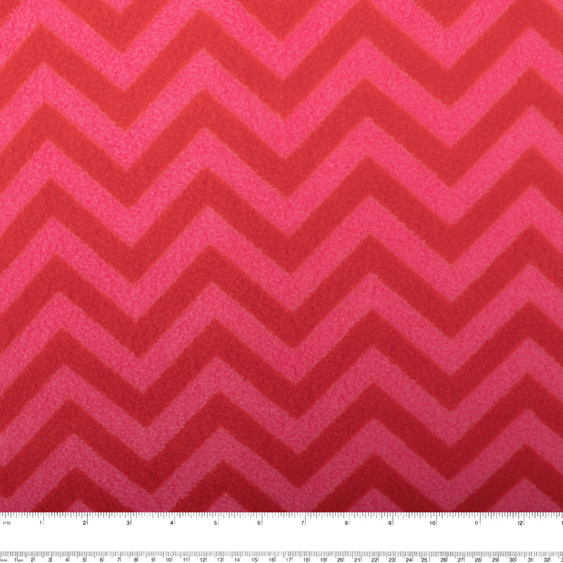Printed Fleece - OUTBACK - Heringbone - Red / Pink