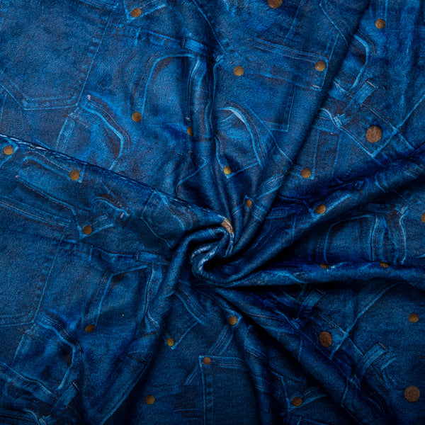 Micro chenille imprimée - DIGITAL - Poche de jeans - Bleu